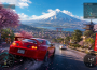 Voiture de sport sur une route de montagne au Japon au coucher du soleil, ambiance course open world