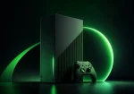 Console de jeu stylisée avec sphère verte lumineuse, illustration du rebranding Xbox en majuscules XBOX