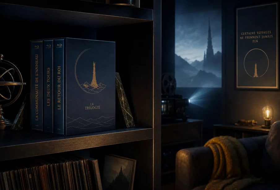 Illustration d'étagères avec boîtiers Blu-ray, évoquant le déclin des éditions physiques collector de films fantasy