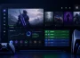 Interface console stylisée affichant des statistiques et classements de joueurs hebdomadaires sur PS5