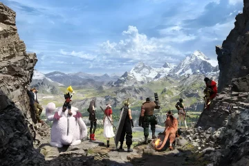 Key art officiel de Final Fantasy VII Revelation, Cloud et ses compagnons face à Sephiroth