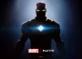 Key art officiel Marvel et Motive Studio, Iron Man en armure rouge et or, réacteur en losange
