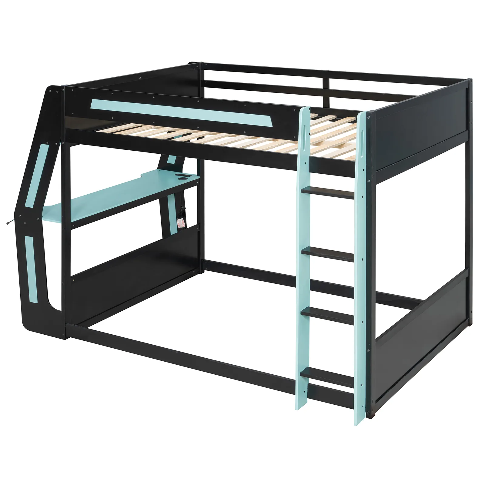 Lit mezzanine gaming noir et cyan avec prises USB