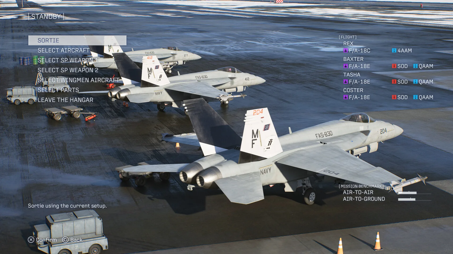 Ace Combat 8 avions : trois F/A-18E Super Hornet achetés pour les ailiers sur le tarmac