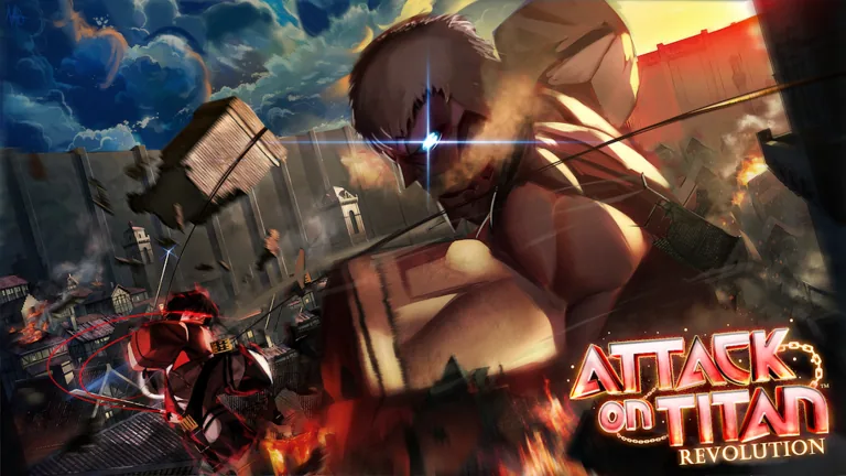 Attack on Titan Revolution : un éclaireur en équipement tridimensionnel face à un Titan