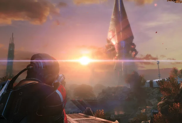 BioWare ferme : le commandant Shepard face à un Moissonneur dans Mass Effect Legendary Edition