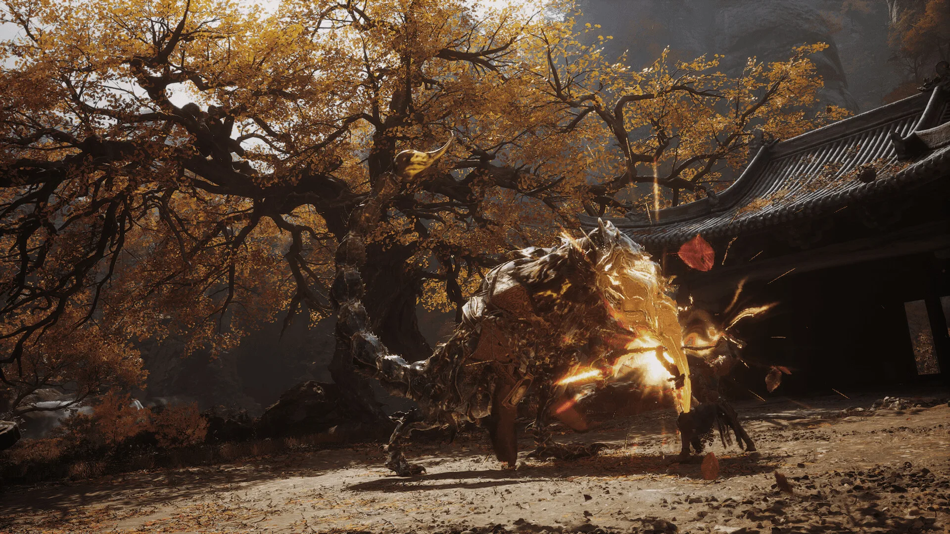 Combat contre un boss devant un temple, Black Myth Wukong fins
