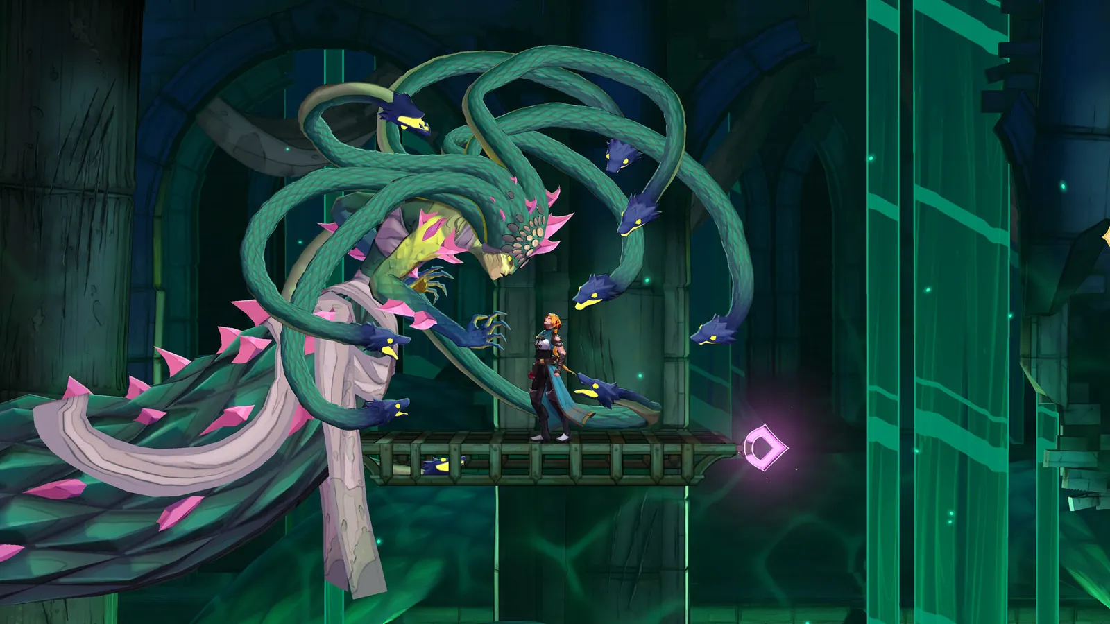 Rose Belmont face au boss Medusa dans Castlevania: Belmont’s Curse