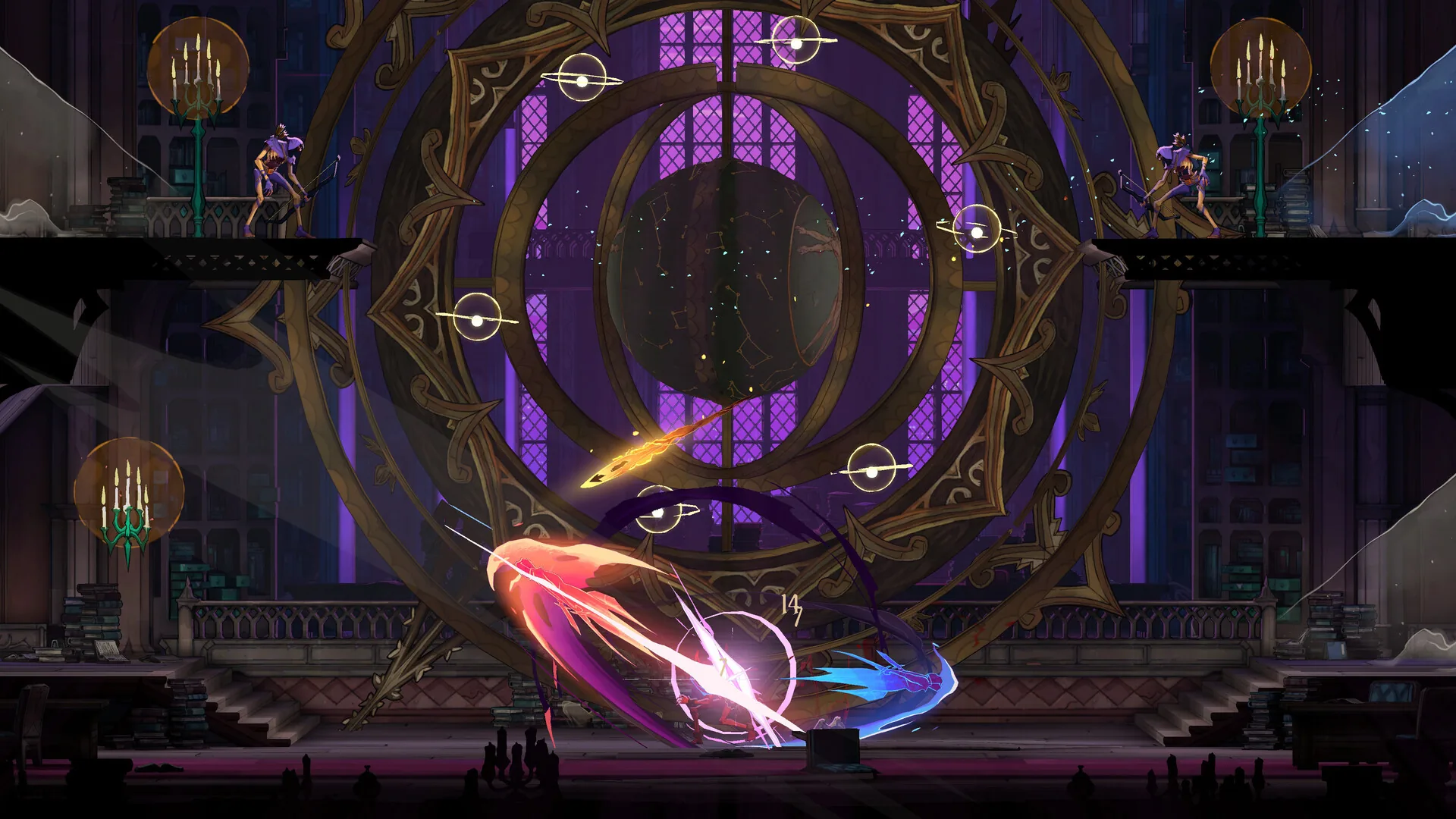 Castlevania Belmont's Curse fins : Rose Belmont lance un sort devant un immense mécanisme doré