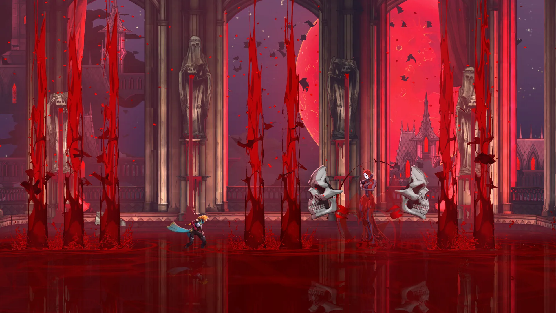Castlevania Belmont's Curse : Rose Belmont dans une salle écarlate hérissée de pics de sang