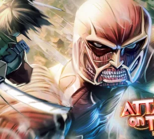 Code AOTR : visuel officiel d'Attack on Titan Revolution sur Roblox avec le Titan Colossal