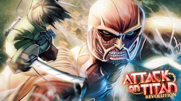 Code AOTR : visuel officiel d'Attack on Titan Revolution sur Roblox avec le Titan Colossal