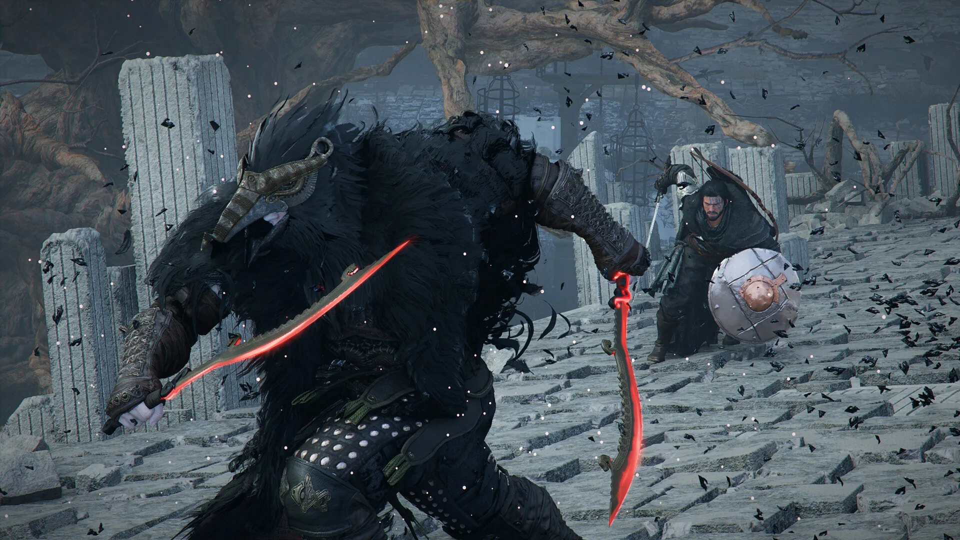 Crimson Desert astuces : combat de boss contre un guerrier aux lames rouges