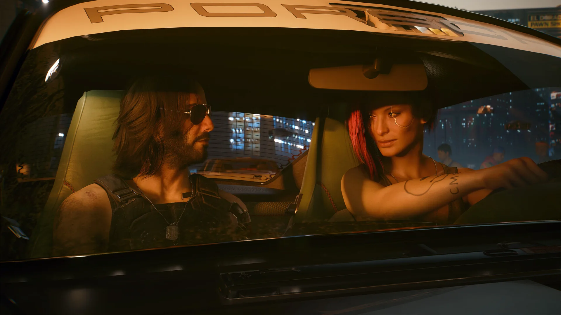 Johnny Silverhand au volant de sa Porsche, Cyberpunk 2077 fin secrète