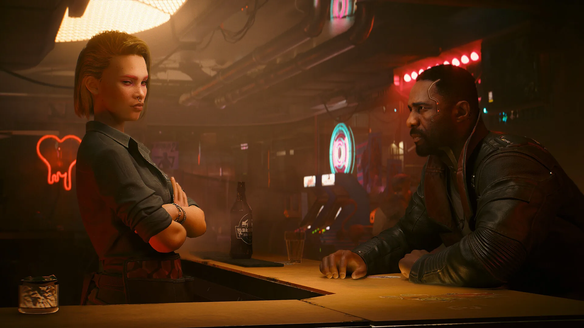 Solomon Reed et Alex au comptoir d'un bar, Cyberpunk 2077 Phantom Liberty fins