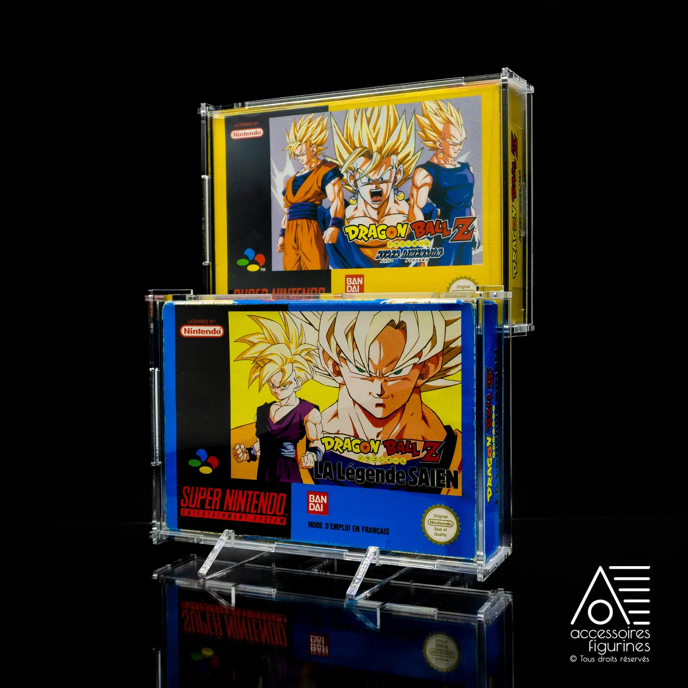 Déco geek : jeux Super Nintendo en boîte sous protection plexiglas