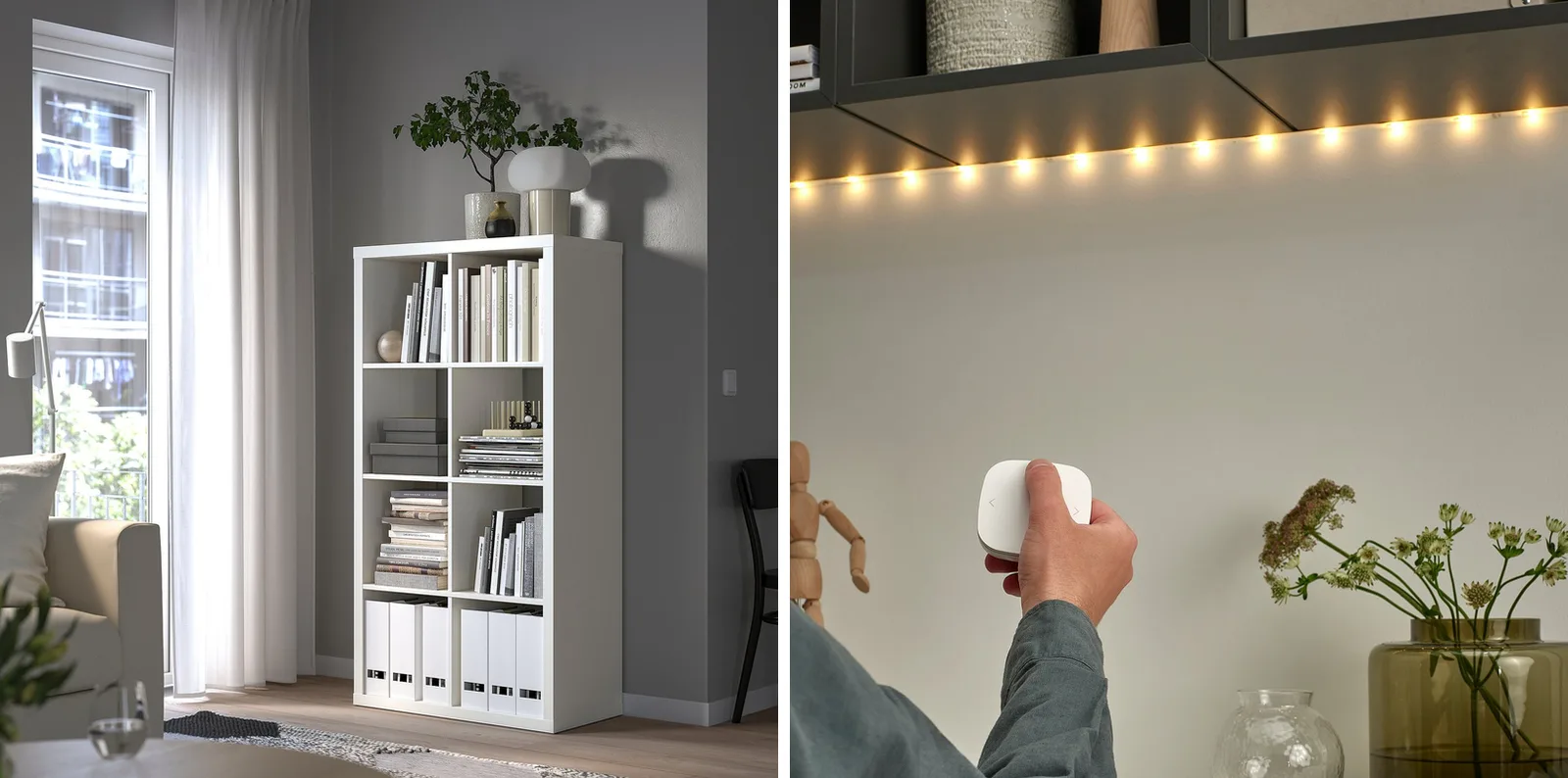 Déco geek : meuble KALLAX et bande LED ORMANÄS sous une étagère