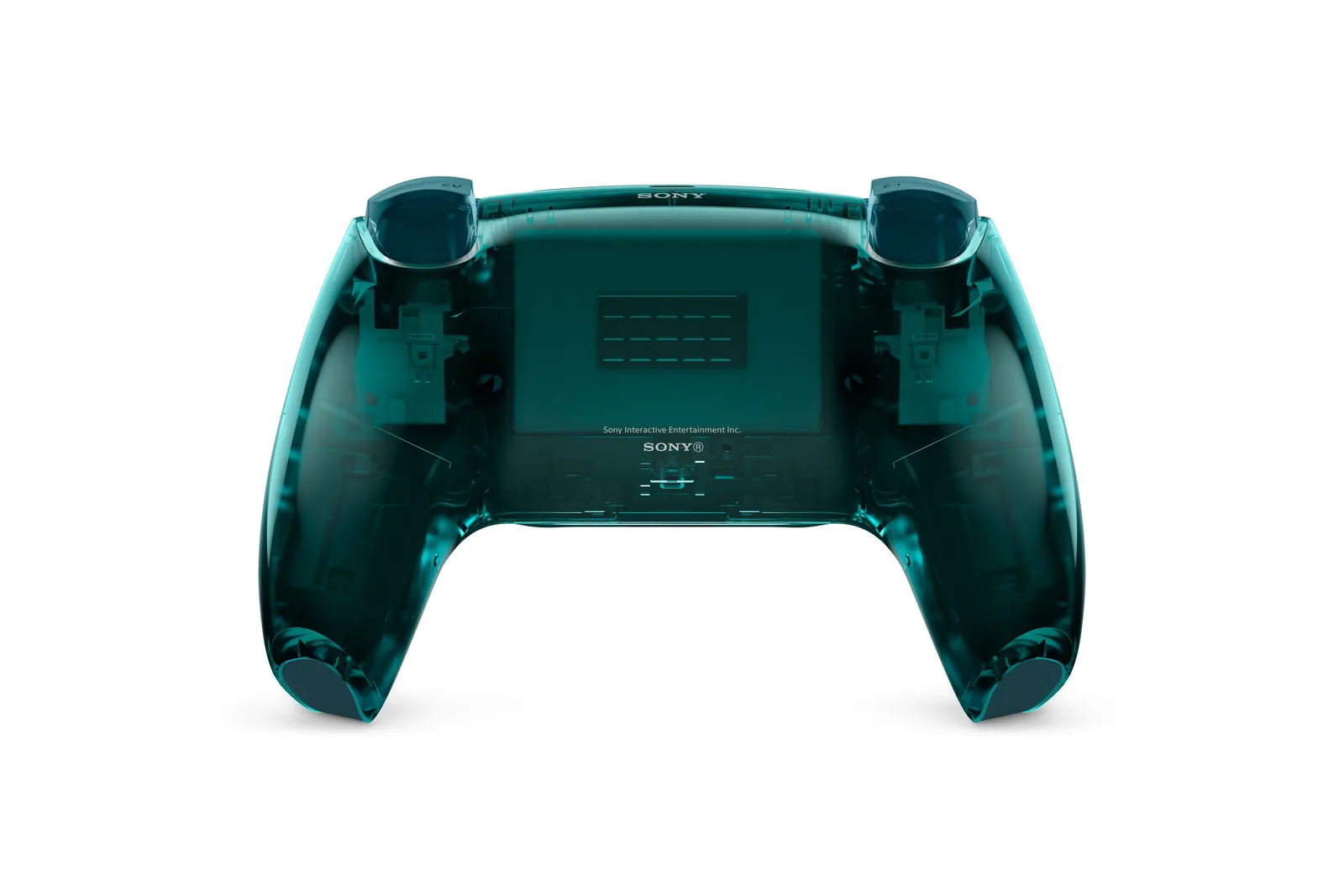 Le dos transparent de la DualSense Prism Collection Emerald Green