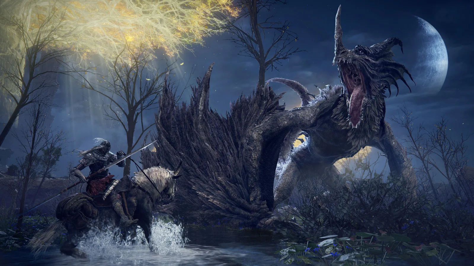 Combat à cheval contre un dragon dans Elden Ring, guide des fins