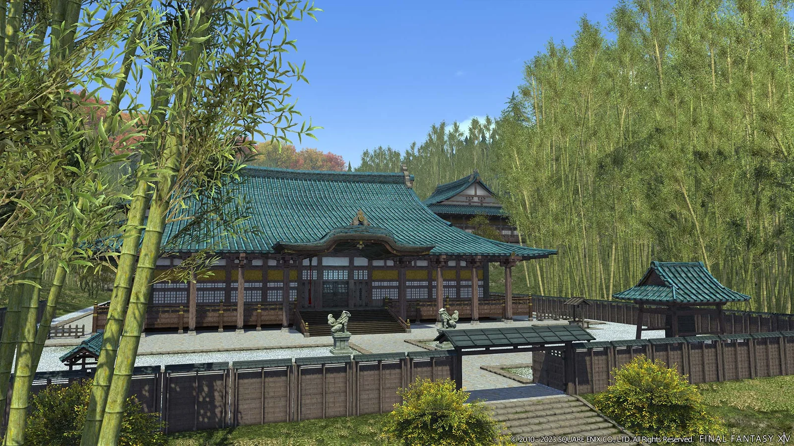 Le mont Rokkon, donjon à embranchements de FFXIV : le sanctuaire entouré de bambous