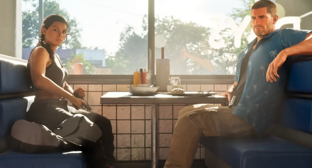 GTA VI PEGI 18 : Lucia et Jason dans un diner, screenshot officiel Rockstar