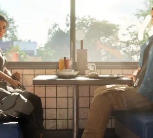 GTA VI PEGI 18 : Lucia et Jason dans un diner, screenshot officiel Rockstar