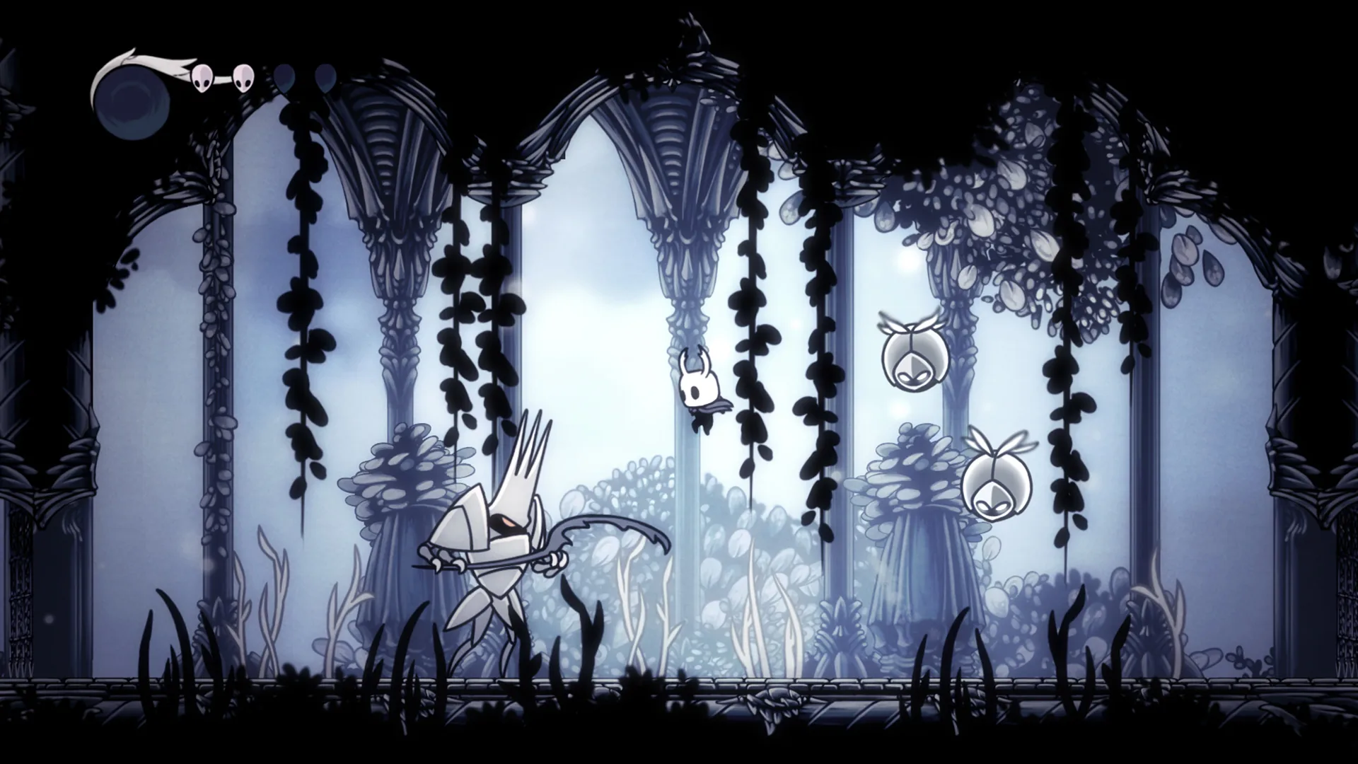 Le Chevalier dans une zone pâle de Hollow Knight, quête Fleur délicate et fins