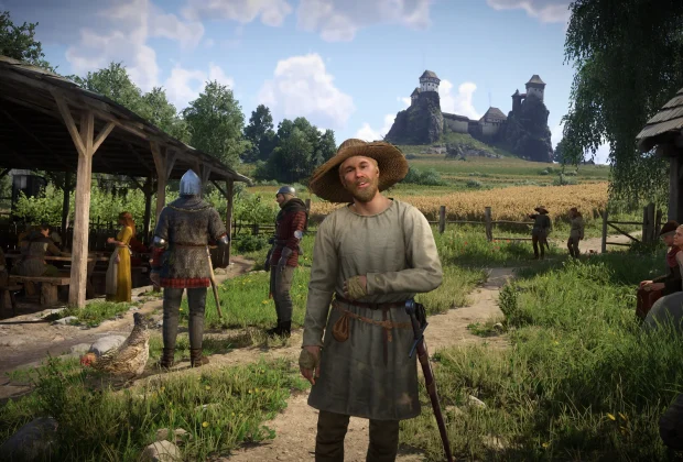 Kingdom Come Deliverance 2 astuces : Henry dans un village de Bohême au pied d'un château