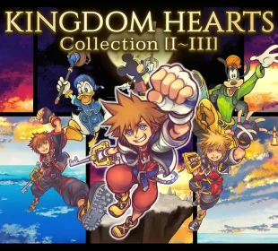 Visuel officiel de Kingdom Hearts Collection I-III avec Sora, Donald et Dingo