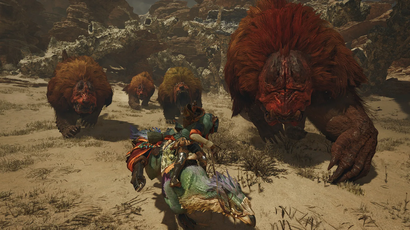 Monster Hunter Wilds soluce : fuite à dos de Seikret face aux Doshaguma