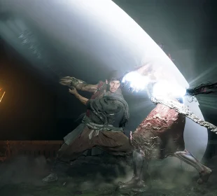 Onimusha Way of the Sword Yoshitsune : Musashi tranche un Genma d'un coup de katana éclatant