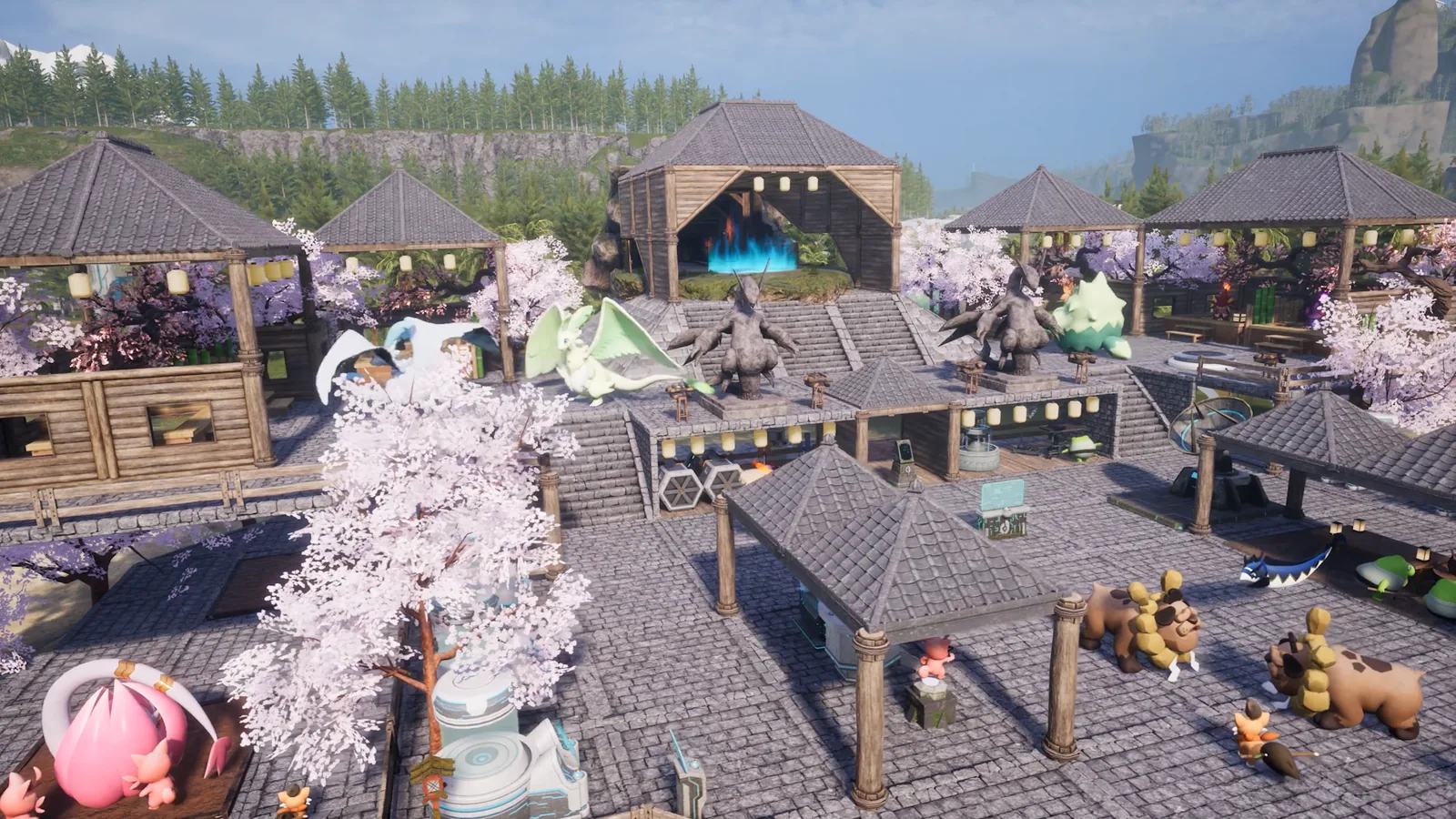 Palworld reproduction : une base de la version 1.0 avec de nombreux Pals au travail