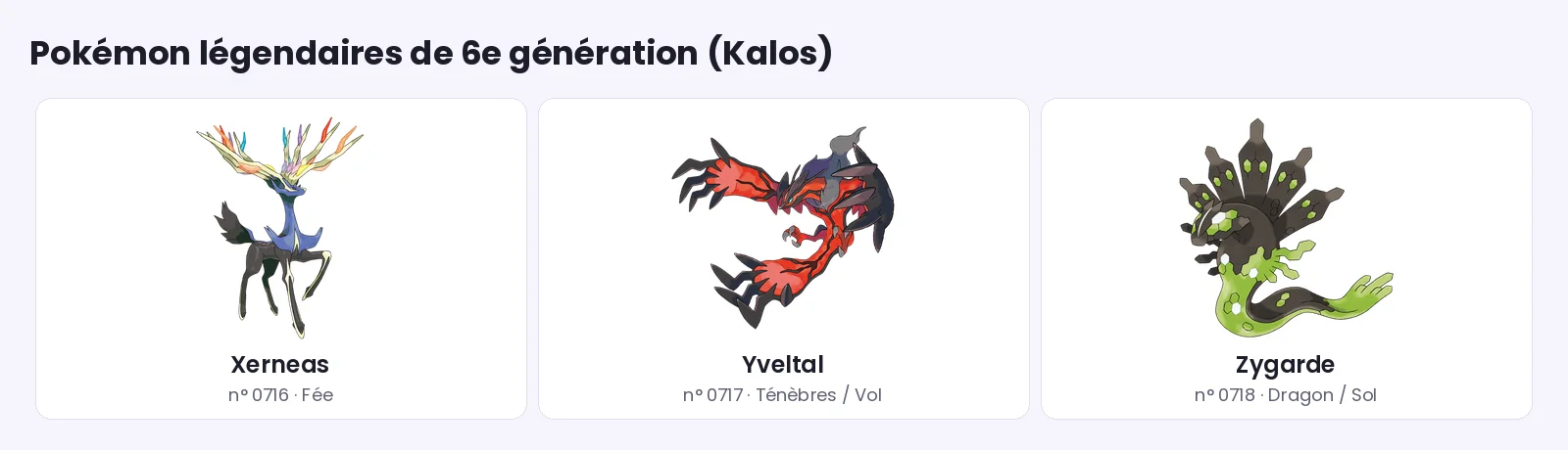 Pokémon légendaire de 6e génération (Kalos) : Xerneas, Yveltal, Zygarde