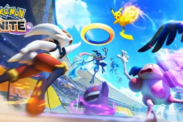Key art de Pokémon UNITE avec Pyrobut, Amphinobi, Pikachu et Ectoplasma, fin du service