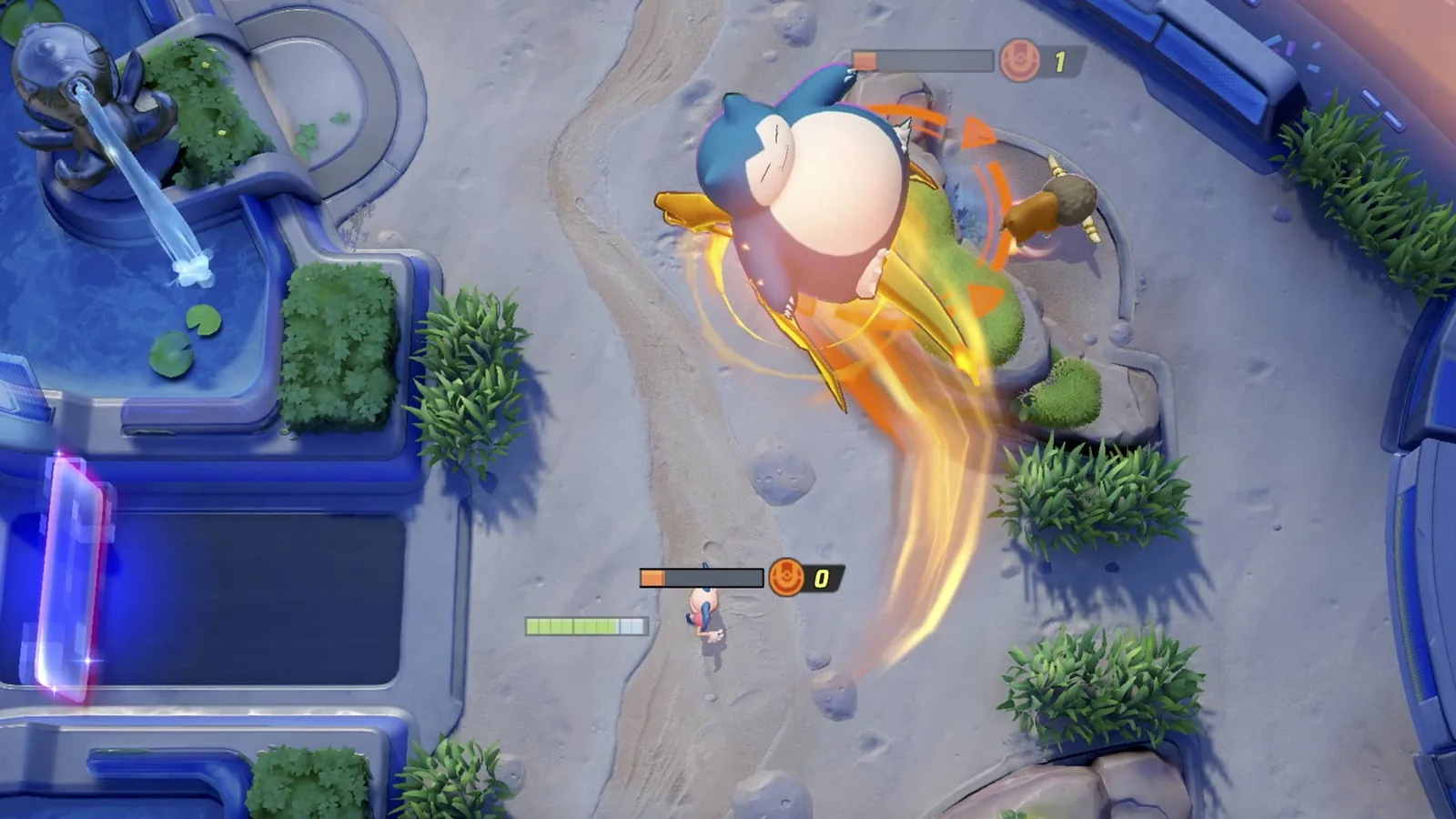 Ronflex en plein combat dans l’arène de Pokémon UNITE