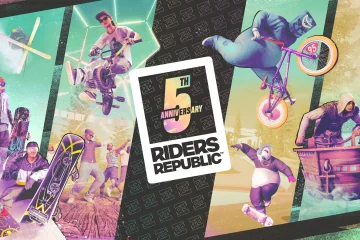 Key art du 5e anniversaire de Riders Republic, jeu qui arrive sur Switch 2 avec un mode hors ligne