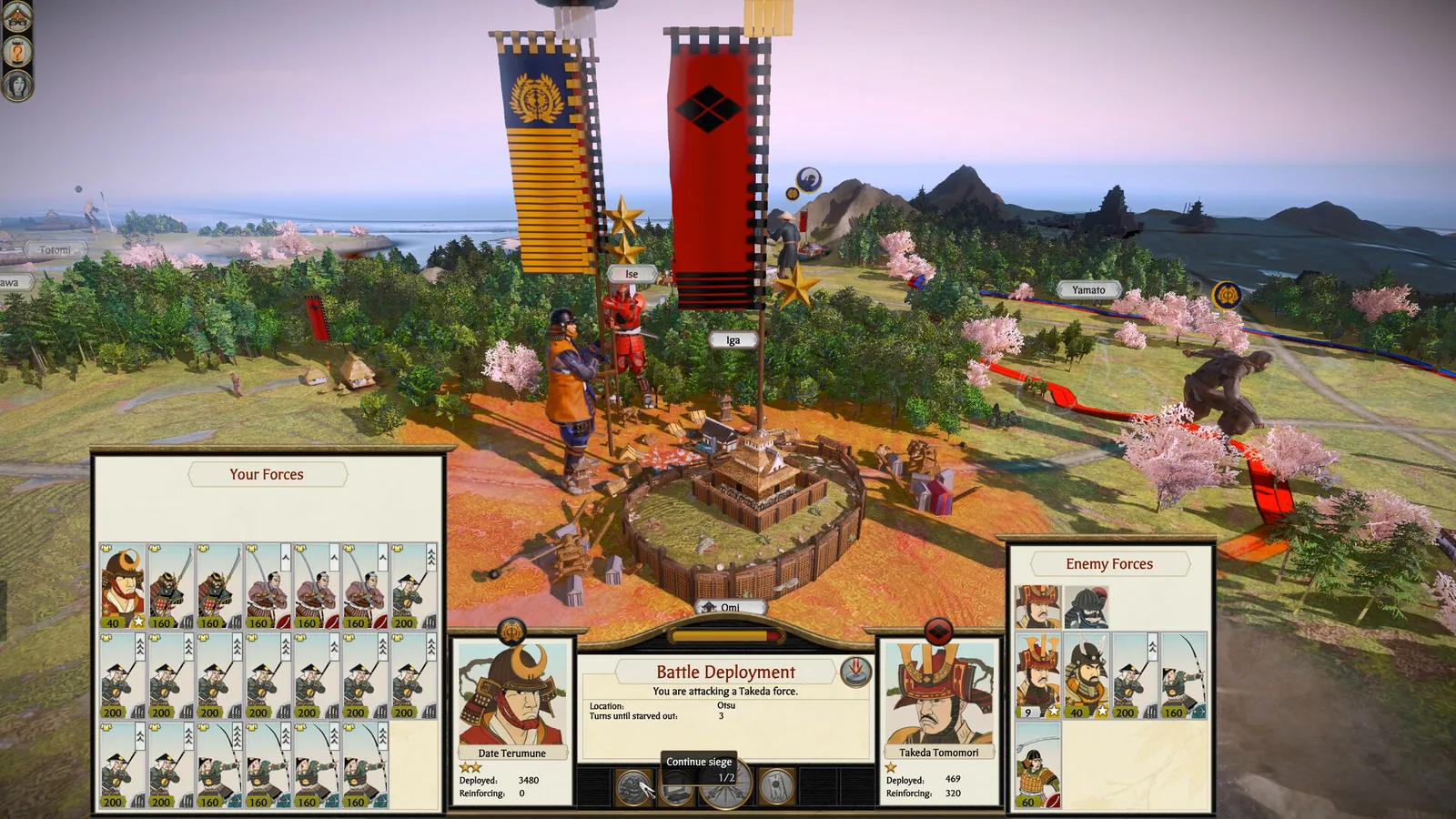 Shogun 2 Complete Edition : écran de déploiement avec les cartes d’unités illustrées, capture officielle