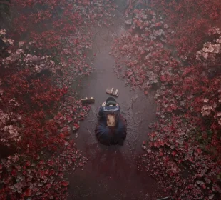 Silent Hill f fins : Hinako dans un chemin de lycoris rouges