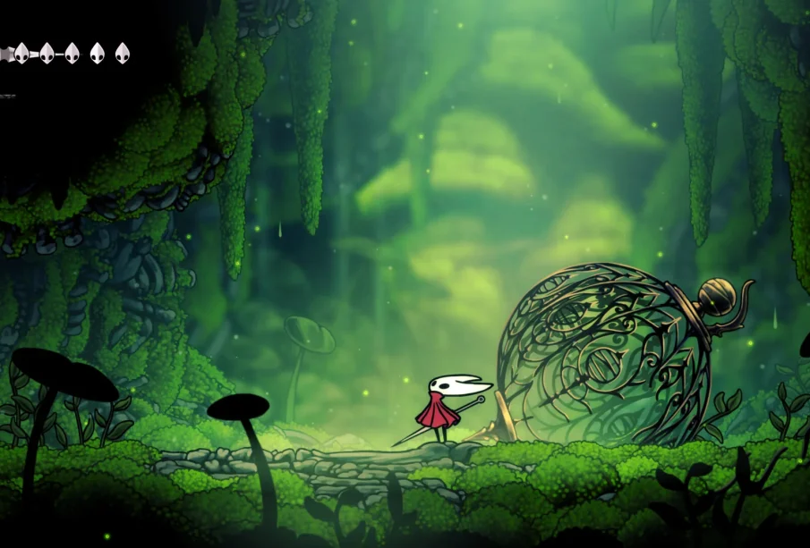Hornet explore une grotte de mousse, Silksong fragments de masque