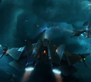 Chasseur de la UEE Navy en pleine bataille spatiale, Squadron 42 trailer The Oath