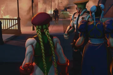 Cammy, Guile et Chun-Li dans Street Fighter V, jeu retiré de la vente