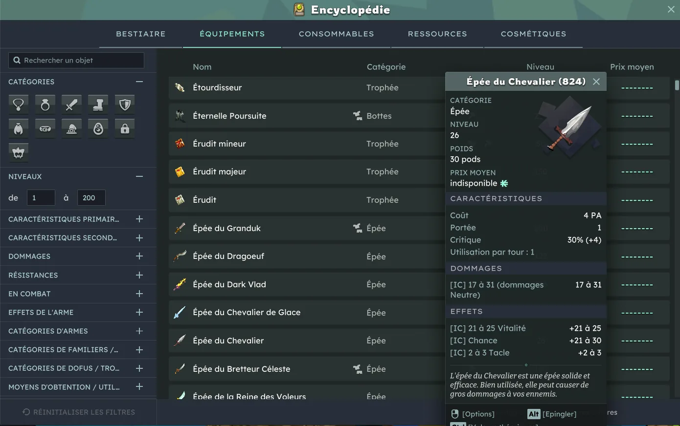 Encyclopédie des équipements de Dofus Unity pour comparer le stuff Iop