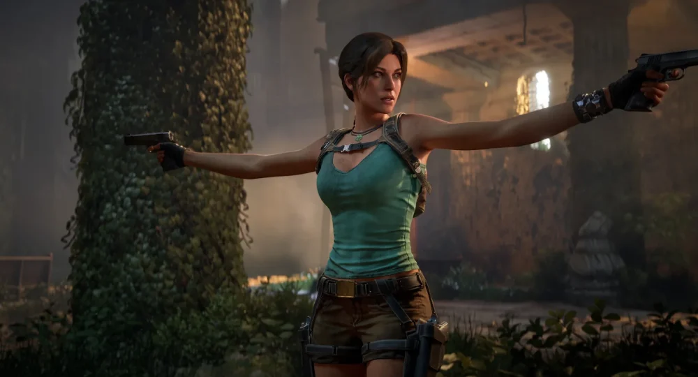 Lara Croft armée de ses deux pistolets, Tomb Raider Legacy of Atlantis