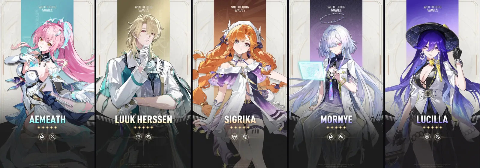 Personnages Wuthering Waves 3.x : Aemeath, Luuk Herssen, Sigrika, Mornye et Lucilla